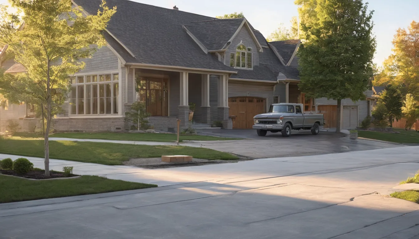 Fresh broom-finished concrete driveway beside a brick ranch home in the Eagle area